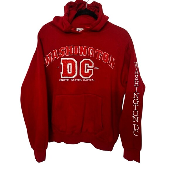 Washington DC United States Of America Embroidered Red Sweatshirt Hoodie Sz M - Picture 1 of 7